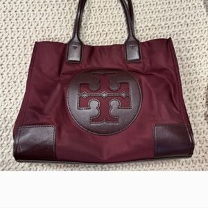 Tory Burch Small Ella Tote Bag BURGUNDY in Color